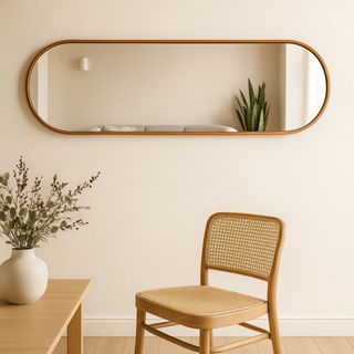 Espelho Decorativo Orgânico Vertical e Horizontal 110x30 cm com Alça em Couro em Oferta na Shopee