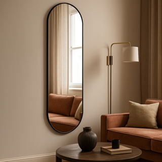 Espelho Decorativo Orgânico Capsula  Vertical e Horizontal 110x30 cm com Alça em Couro Ecologico em Oferta na Shopee