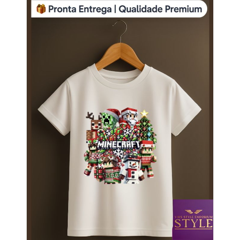 💚Camiseta Infantil de Natal minecraft✨ • Roupa temática infantil • Presente/criança/natal/minecraft