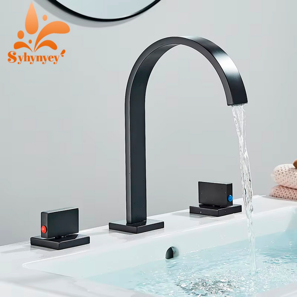 Torneira Para Banheiro Bancada Alças Duplas Três Furos Instalação Torneira Curva em Oferta na Shopee