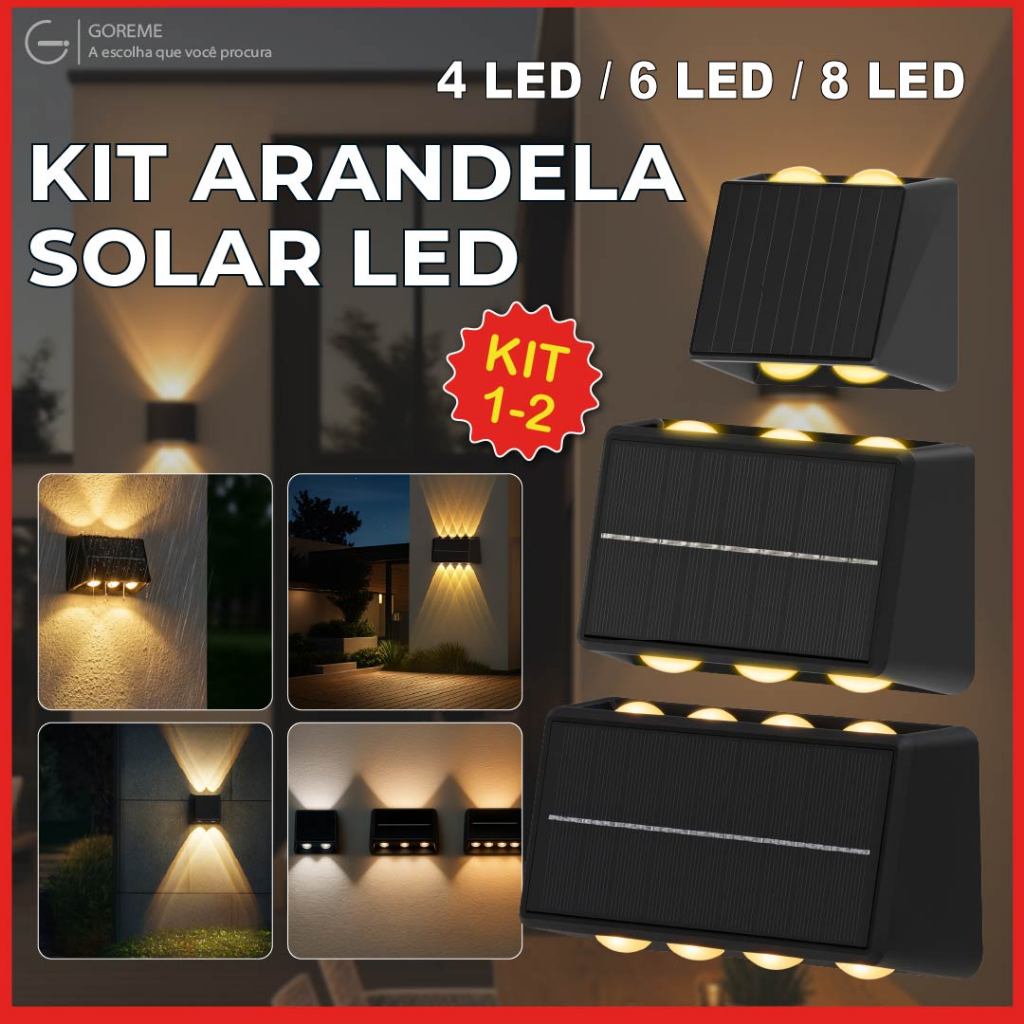 Arandela Solar Led 4 LED 6 LED 8 LED Luz Quente Placa Solar Embutida A Prova Dágua em Oferta na Shopee