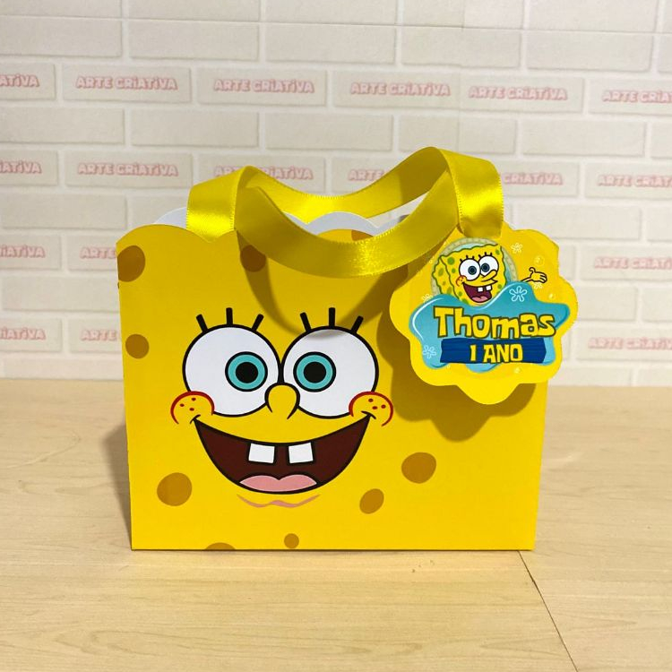 Lembrancinha Personalizada Sacolinha Ondas Pequena com Tag Bob Sponja PEGUE E MONTE em Oferta na Shopee