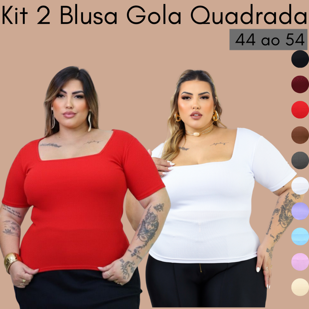 Kit 2 Blusa Feminina Plus Size Estilosa Elegante decote quadrado curve verão blusas curvy plus sise