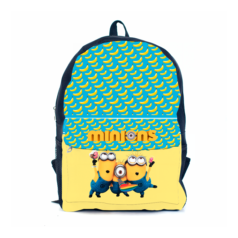 Mochila Escolar Com Bolso Estampa Minions Print Gráfico Unissex Infantil Criança Alça Reforçada de Lona Infantil Escolar