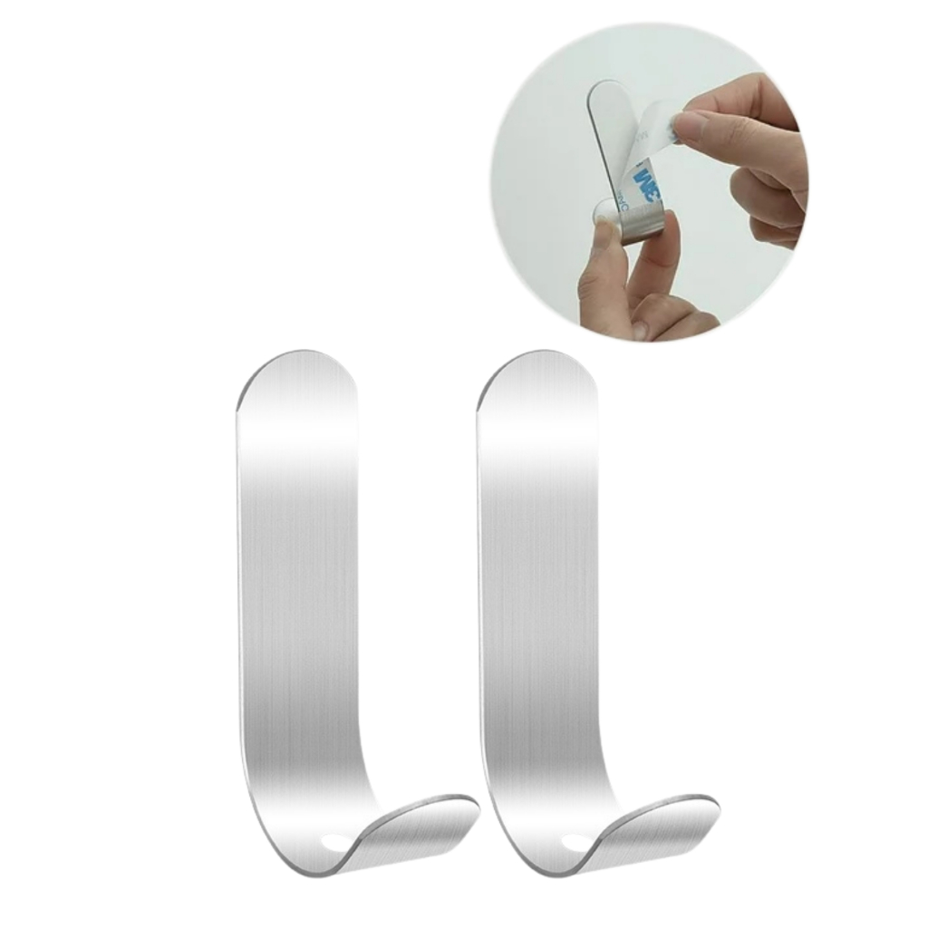 Kit 2 Gancho Parede Suporte Adesivo 3M Sem Furo Aço Inox Cabide Banheiro Cabideiro Porta Cromado Gancho Porta Colante