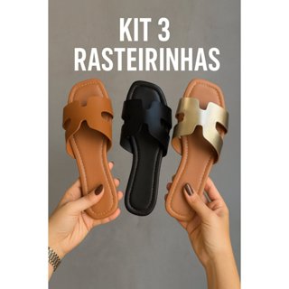 Kit 3 Pares Rasteirinhas Feminina Tenehi Sandálias Rasteira Chinelo Flat Confortável em Oferta na Shopee