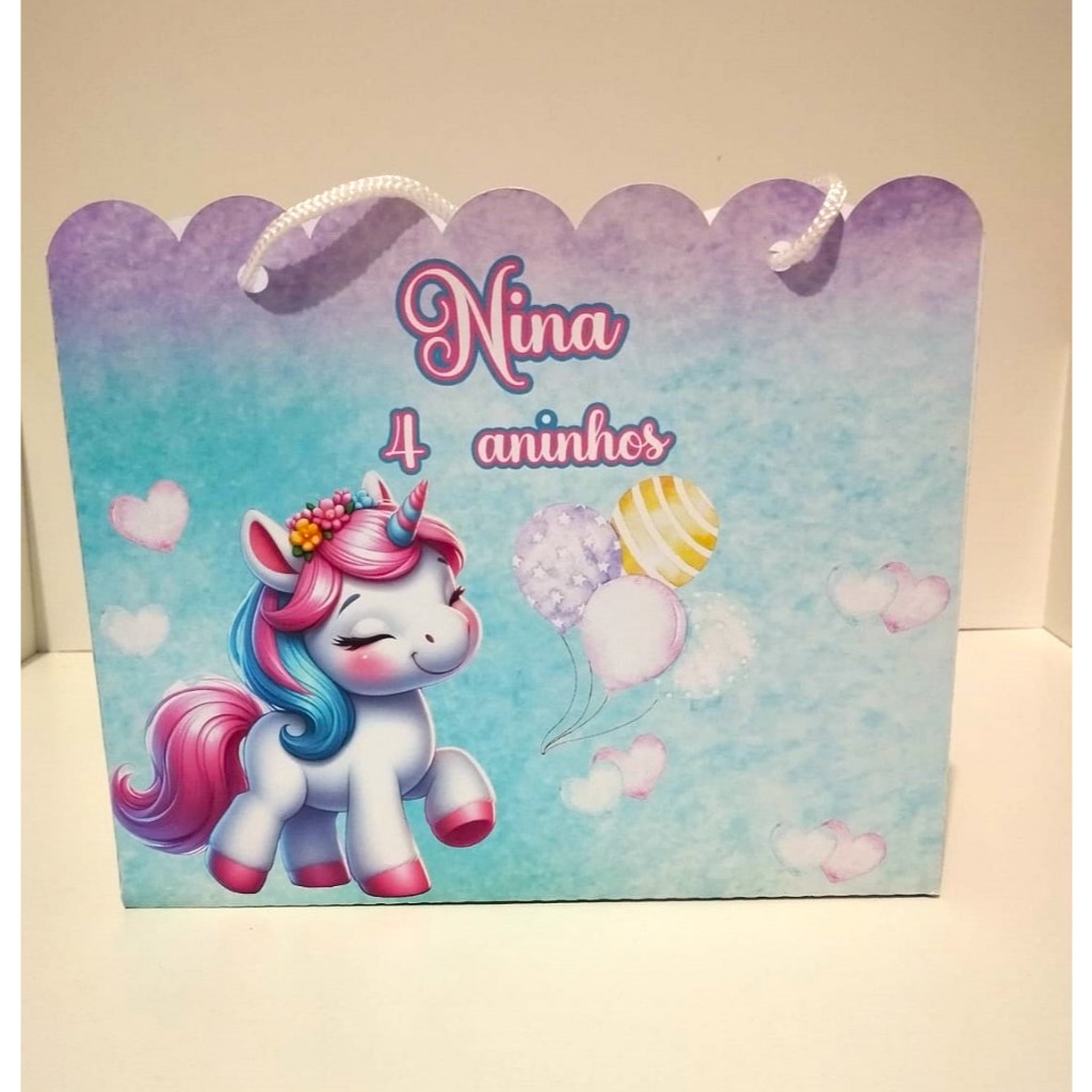 Sacolinhas personalizadas tema unicórnio lembrancinha para festa infantil (PEGUE E MONTE)