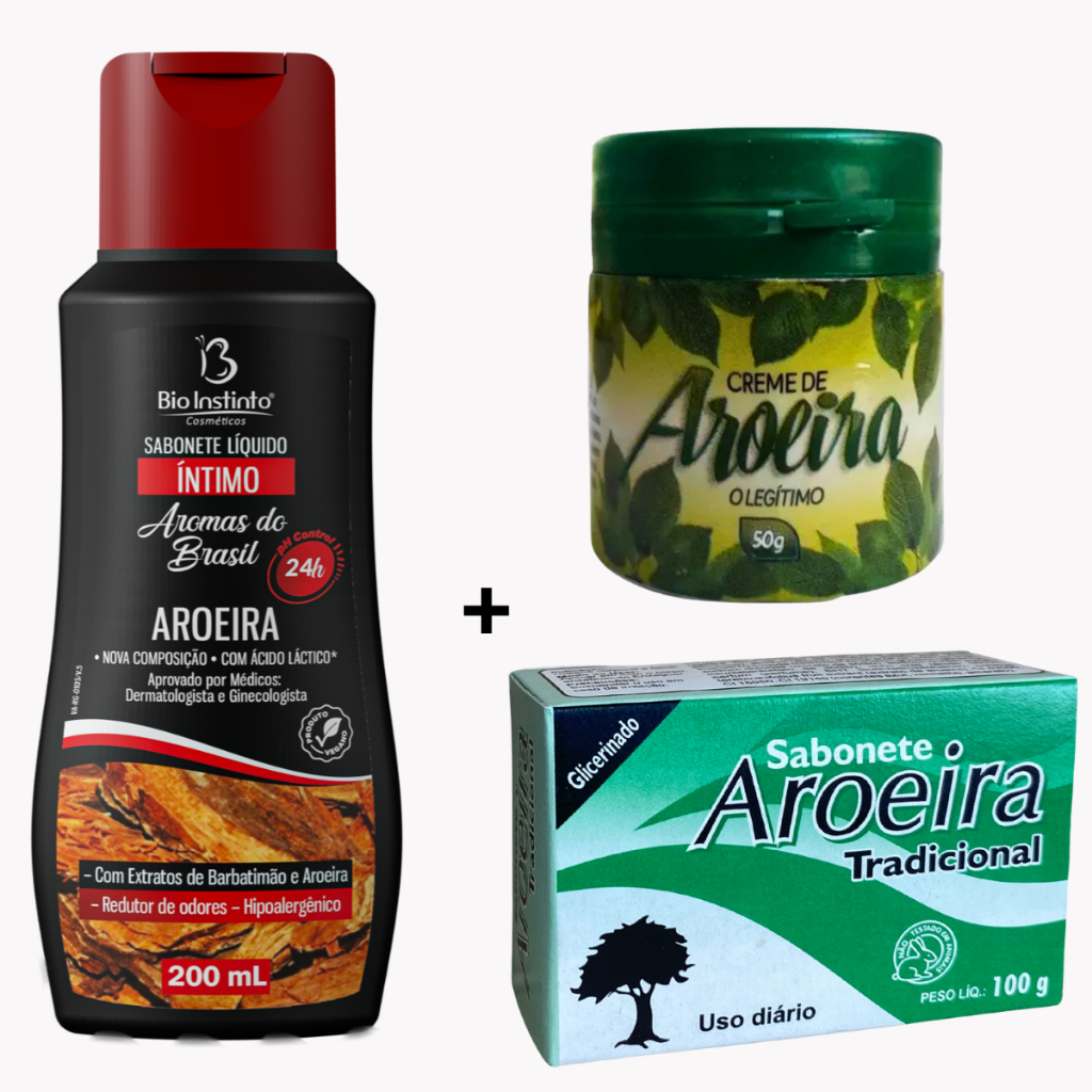 Kit Sabonete Barra Aroeira Tropical 100g + Sabonete Aroeira Bio Instinto 200ml + Creme Aroeira 50g
