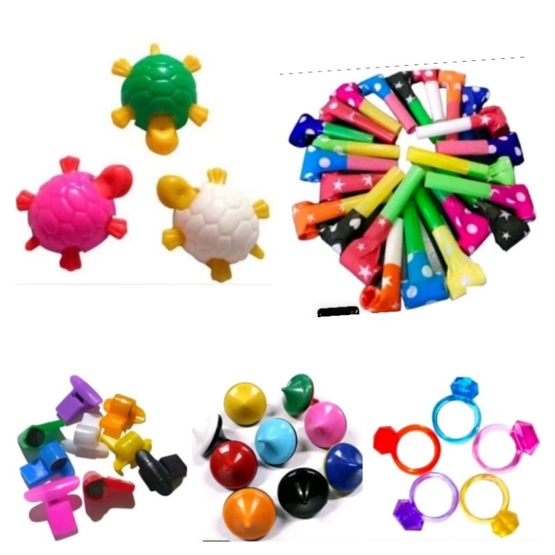KIT 50 MINI BRINQUEDOS 5 MODELOS DIFERENTES 10  SOGRA+10 TARTARUGA+10 APITO JUIZ+10 MINI PIAO+ 10 ANEL FESTAS PRENDA