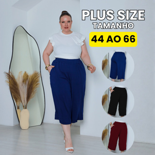 Calça Pantacourt Plus Size Feminina G1 ao G6 Malha Canelada Premium com Bolso Cintura Elastico em Oferta na Shopee