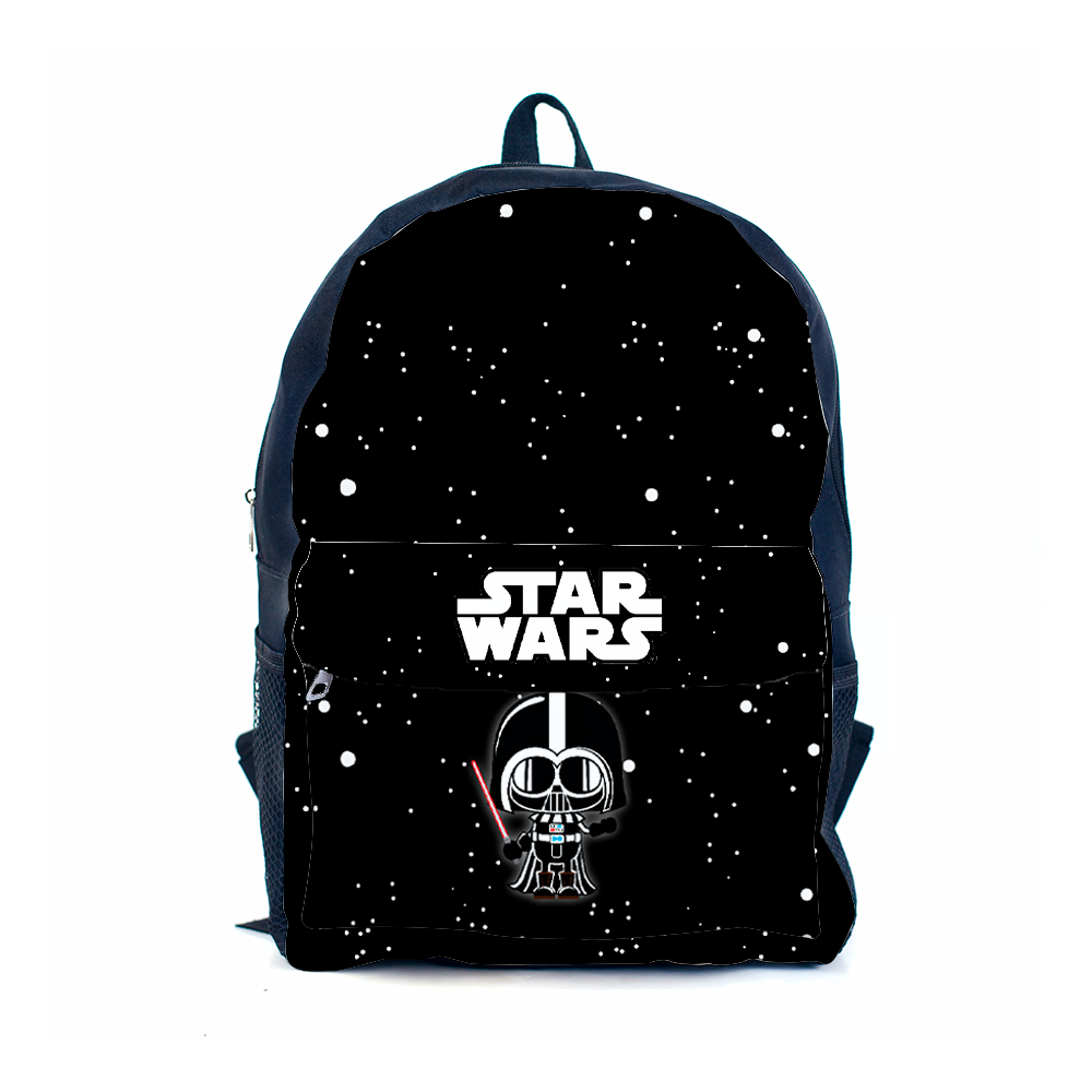 Mochila Str Wars Black Vilão Estrelas Brancas com Bolso Alça Reforçada Lona Escolar
