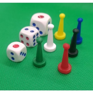 Dado Vermelho e Azul + 06 Pinos (Peão) Fino para Jogo de Tabuleiro