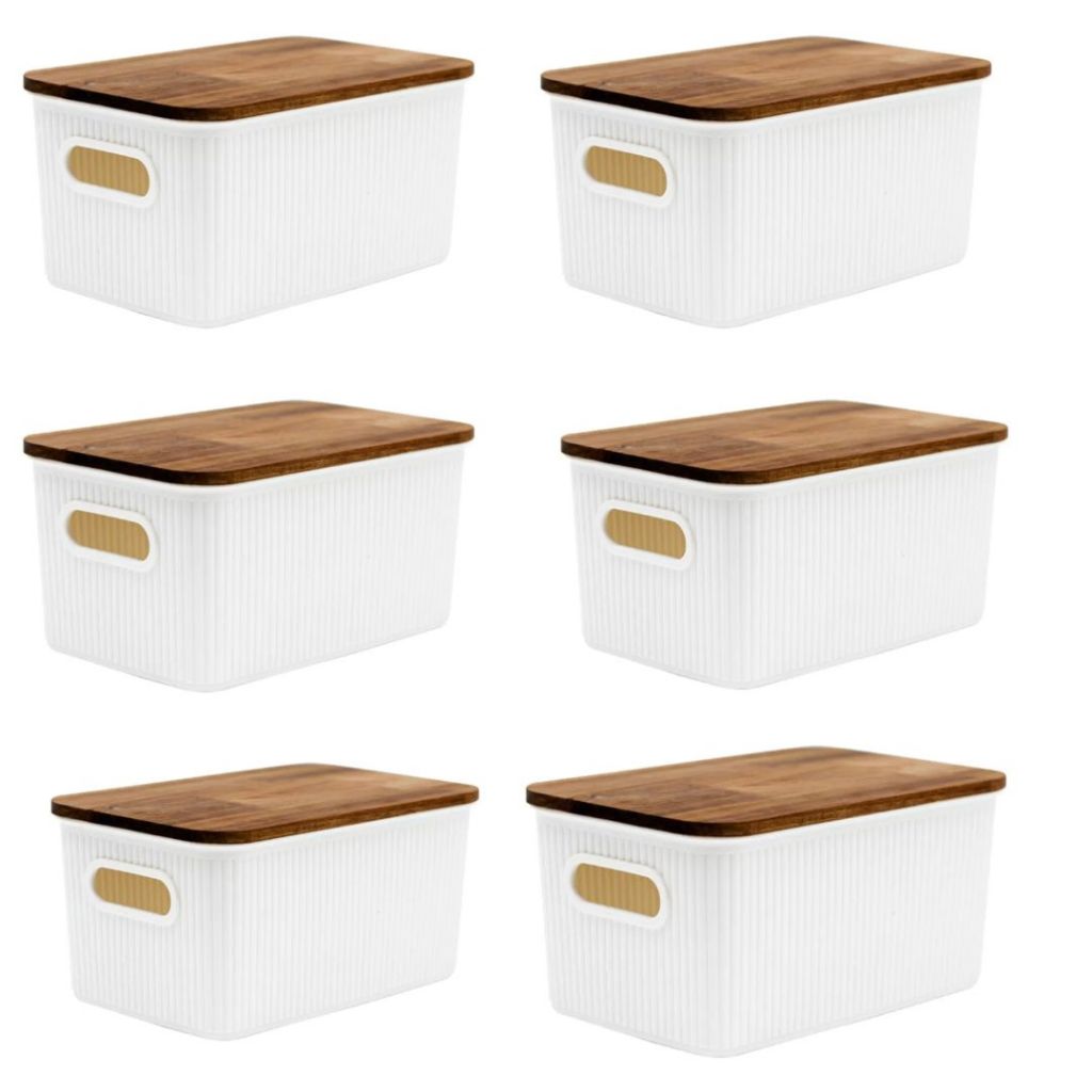 Kit 6 Caixas Organizadoras 1,5L com Tampa Off White Oikos em Oferta na Shopee