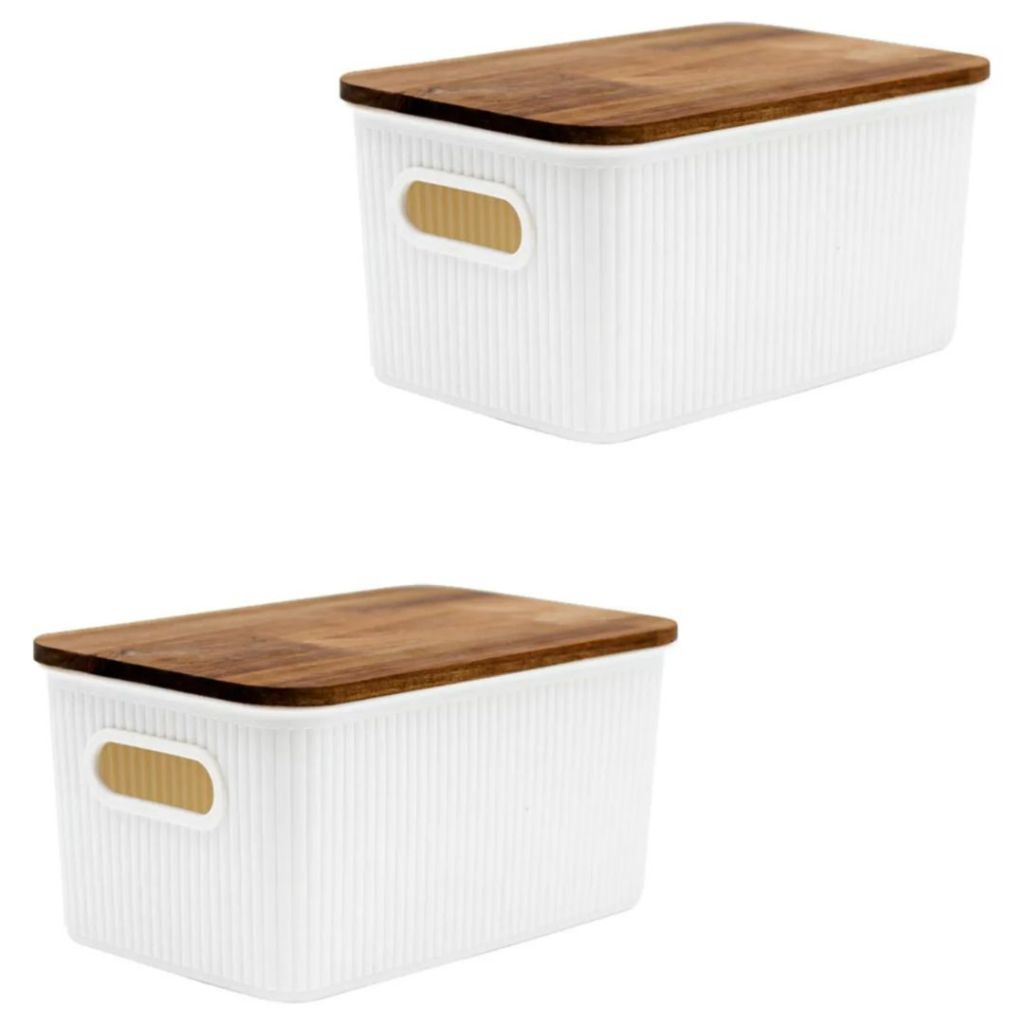 Kit 2 Caixas Organizadoras 1,5L  com Tampa Off White Oikos em Oferta na Shopee