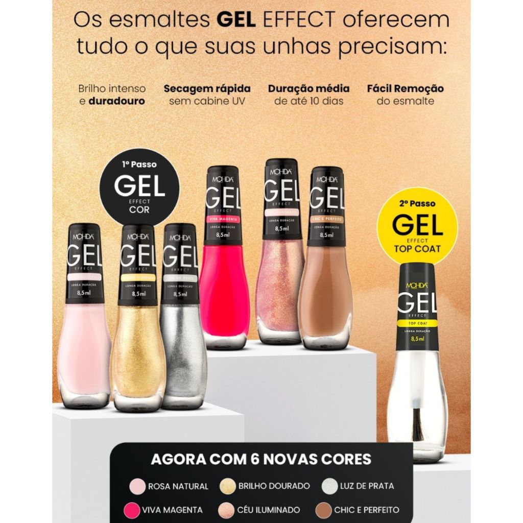 Esmalte Efeito GEL - Seca sem cabine - Durabilidade 10 dias - Mohda em Oferta na Shopee