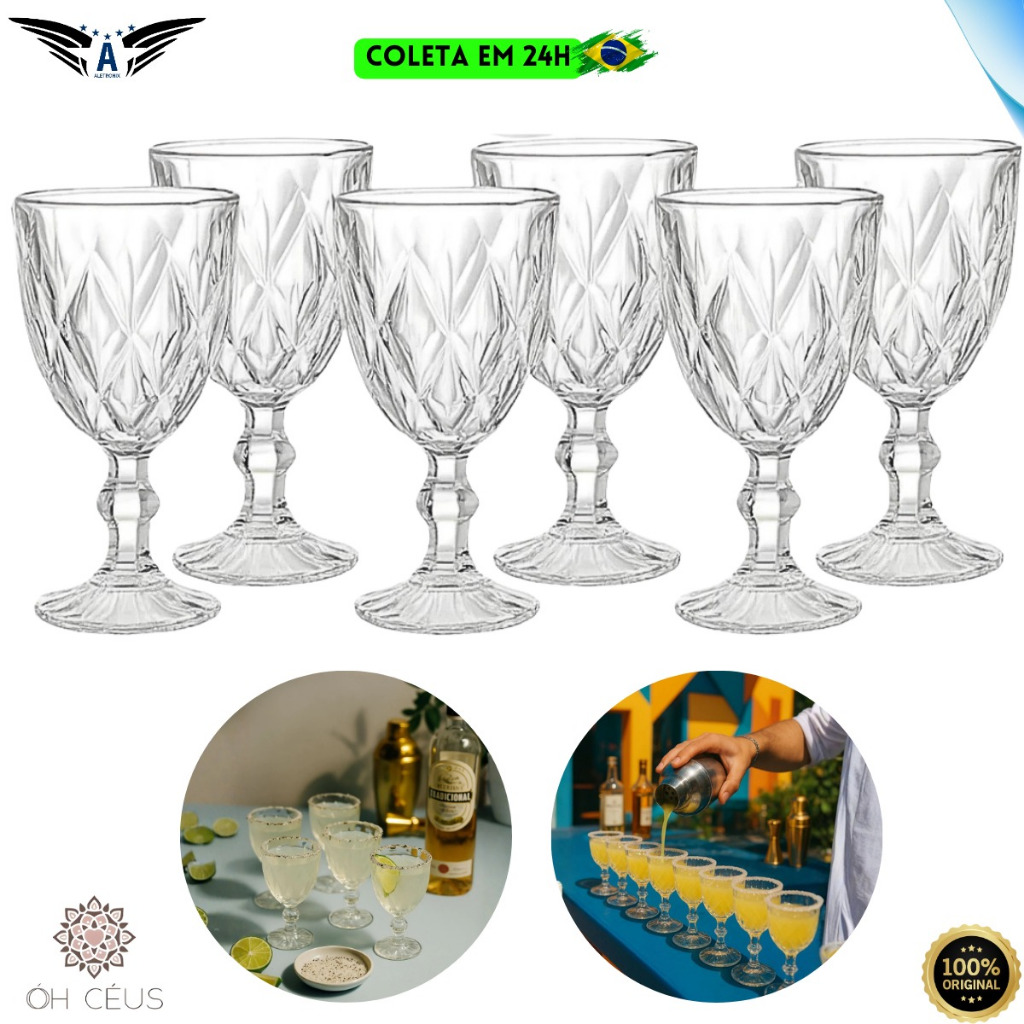 Kit 6 Unidades Mini Taças Vidro 80ml Diamante Sobremesa Licor Aperitivo Gourmet Lembrançinha