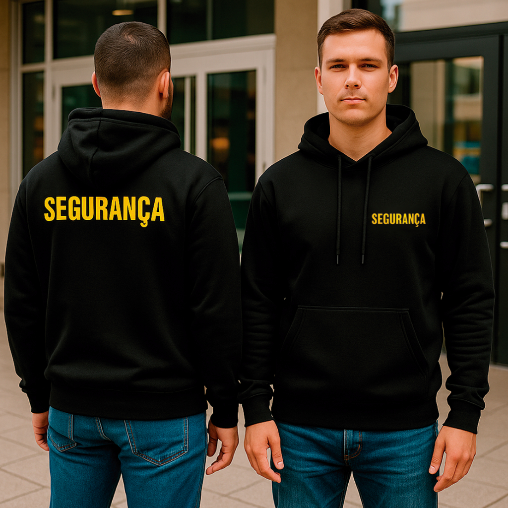 Blusa Unissex Moletom Canguru Com Bolso Capuz Forrado Estampa Segurança Guarda Porteiro Vigia Staff