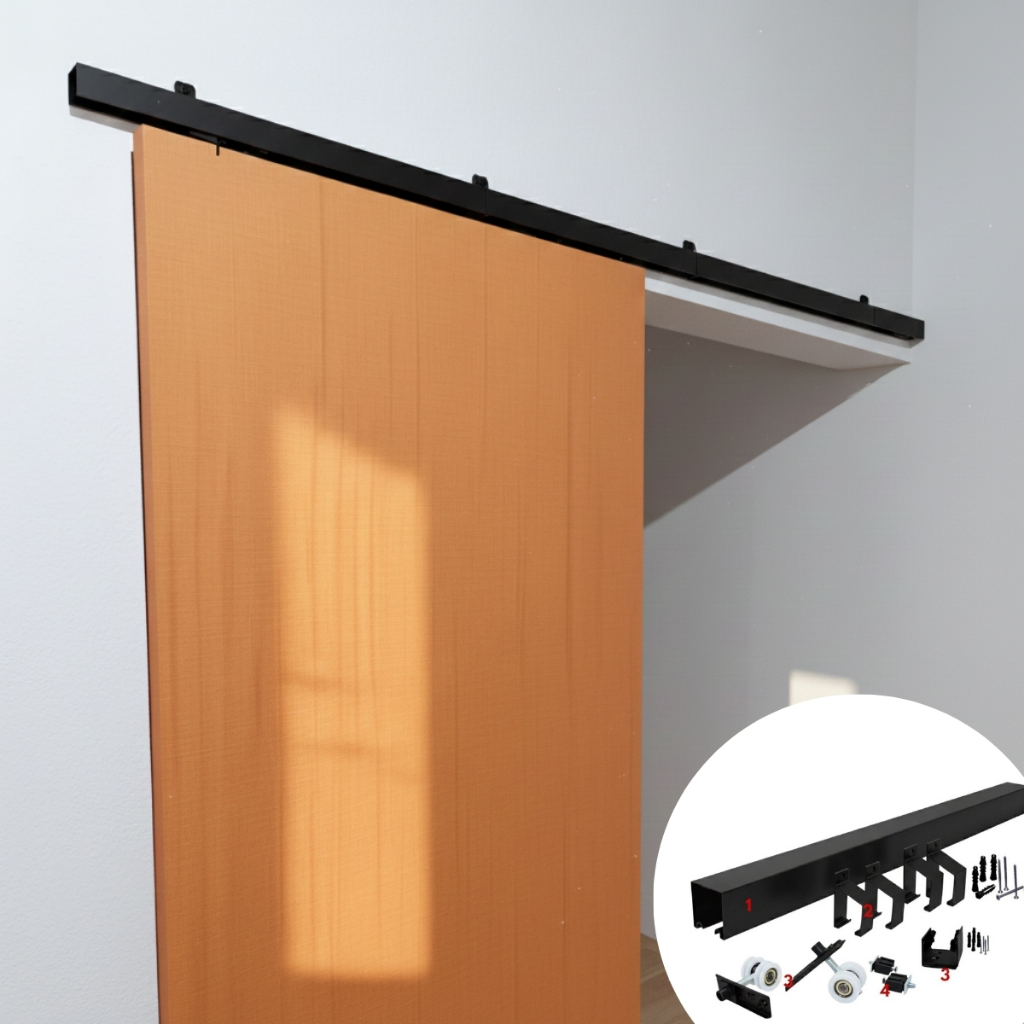 Kit Trilho Porta Correr Preto fosco suporta portas ate 60 kg em Oferta na Shopee