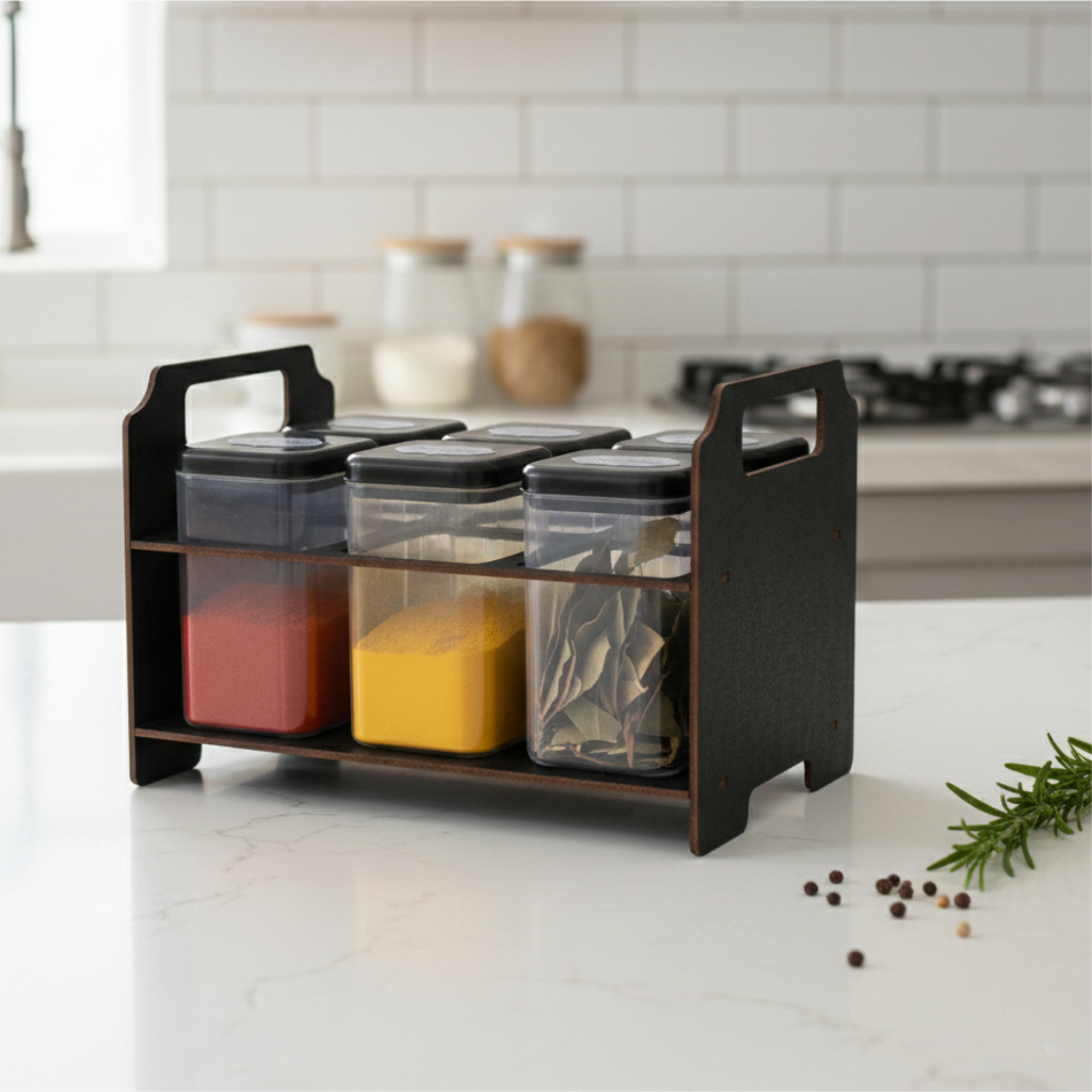 Porta Temperos MDF Pintado p/ Mesa com 6 Potes para Condimentos e Mantimentos 180 ml cesta caixote em Oferta na Shopee