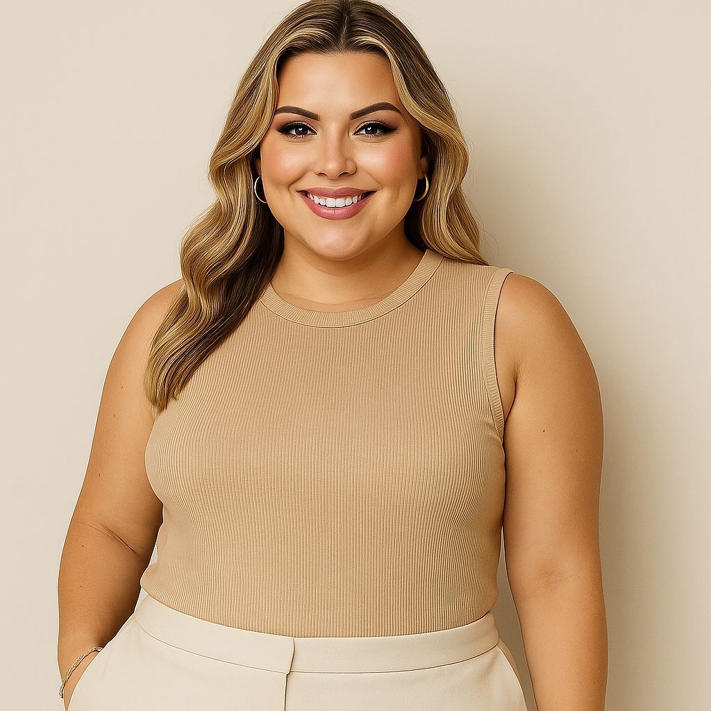Regata Feminina Plus Size Canelada Elastano e Algodão Leve e Super Confortável
