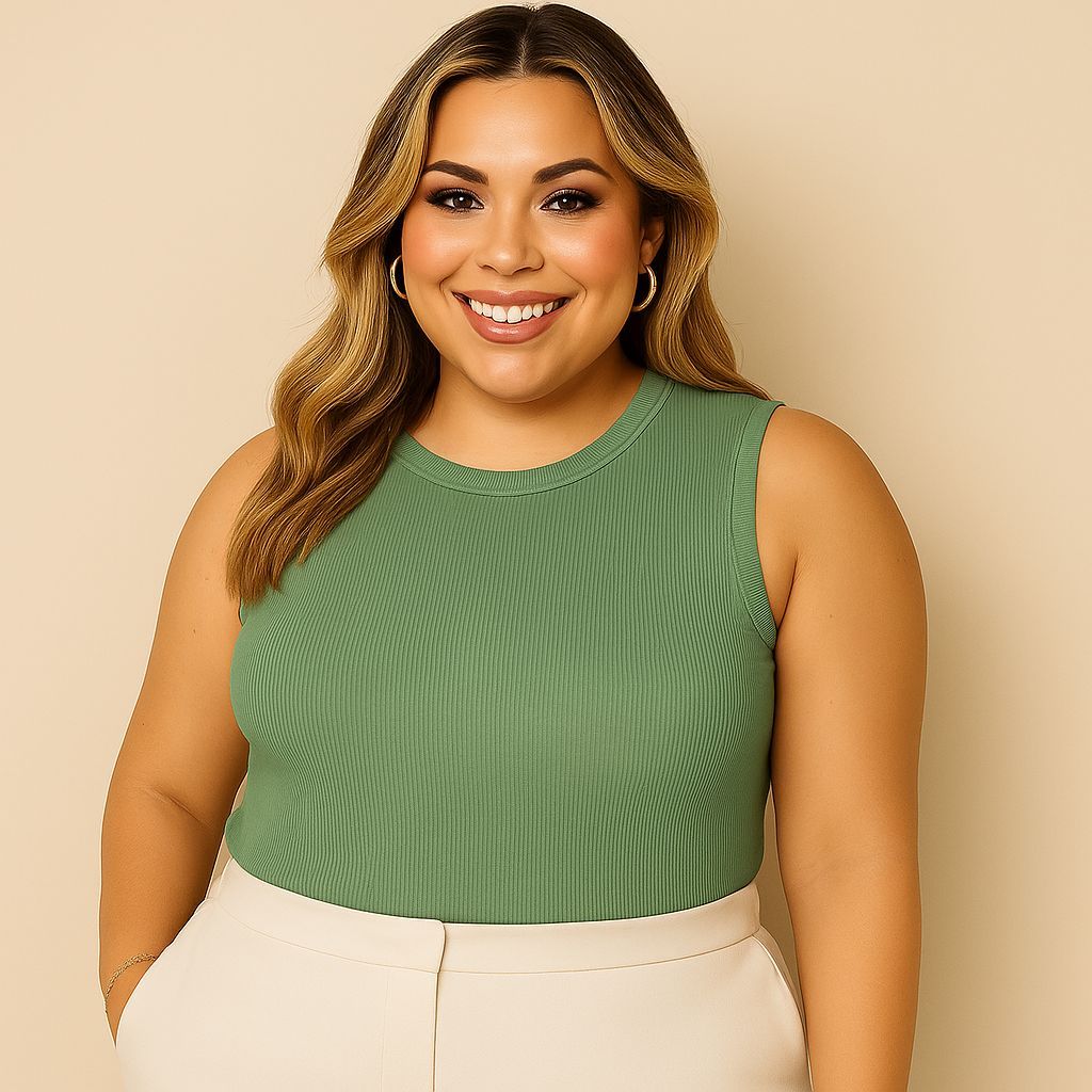 Regata Básica Feminina Plus Size Canelada Algodão e Elastano Premium Moda Casual e Estilosa