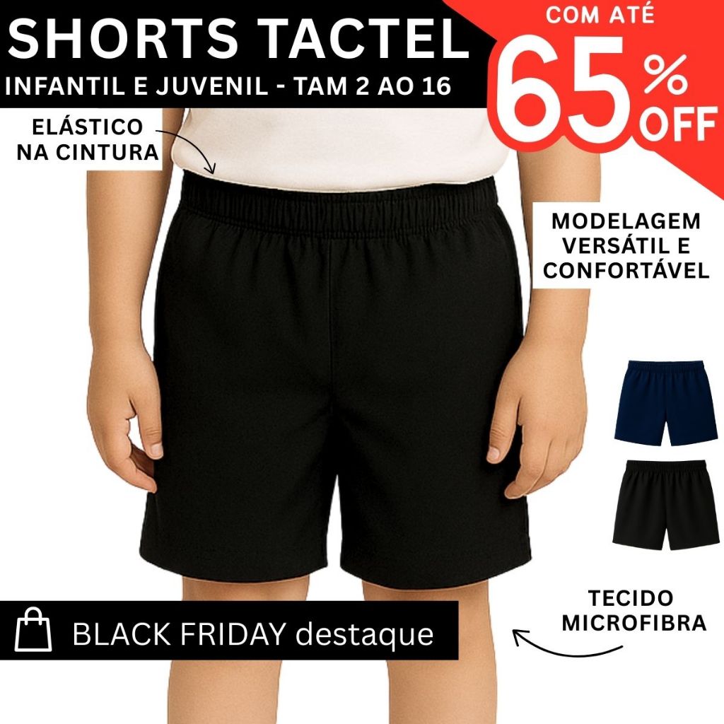 Shorts Tactel Menino Bermuda Infantil Juvenil Liso 2833-A