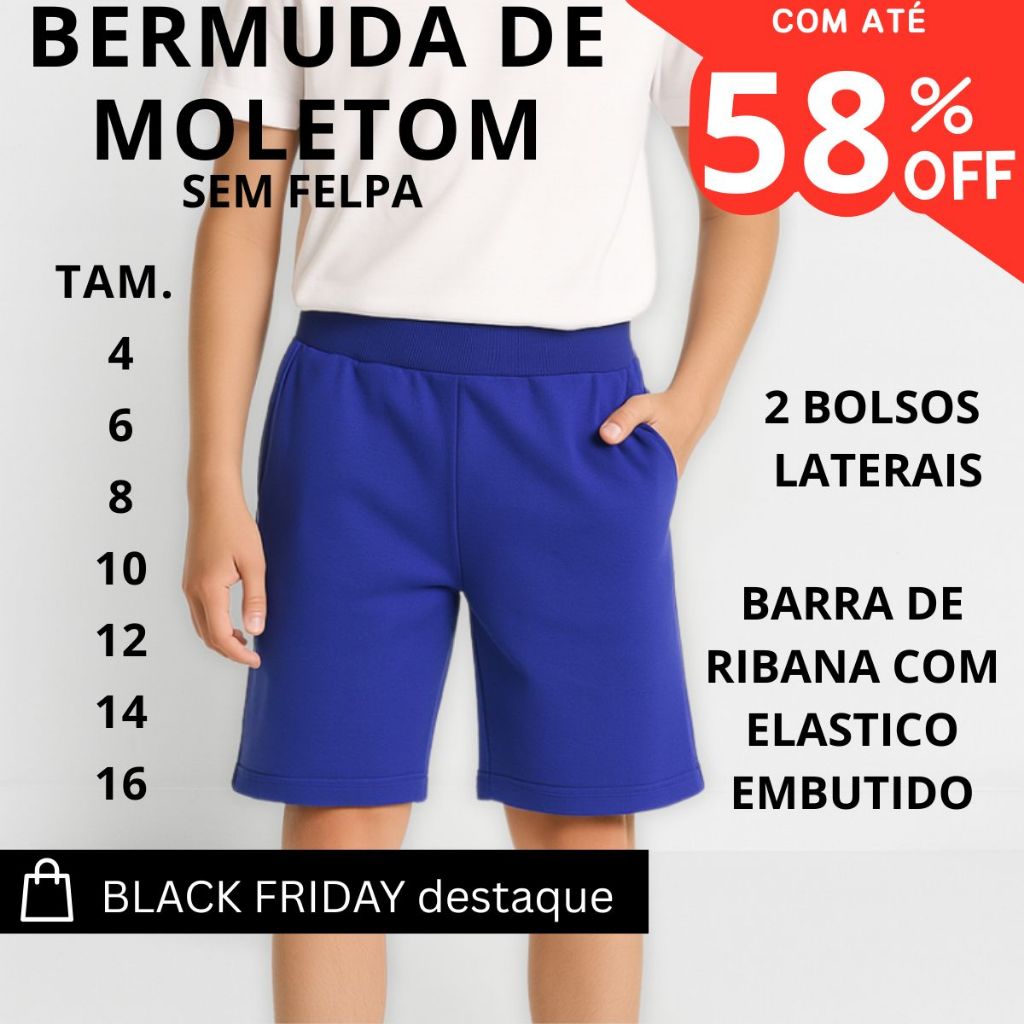 Bermuda Infantil Juvenil moletom Menino 2 Bolsos Lisa 3236-A