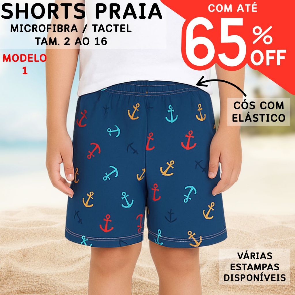 Shorts Tactel Bermuda Infantil Juvenil Estampada 2834-A