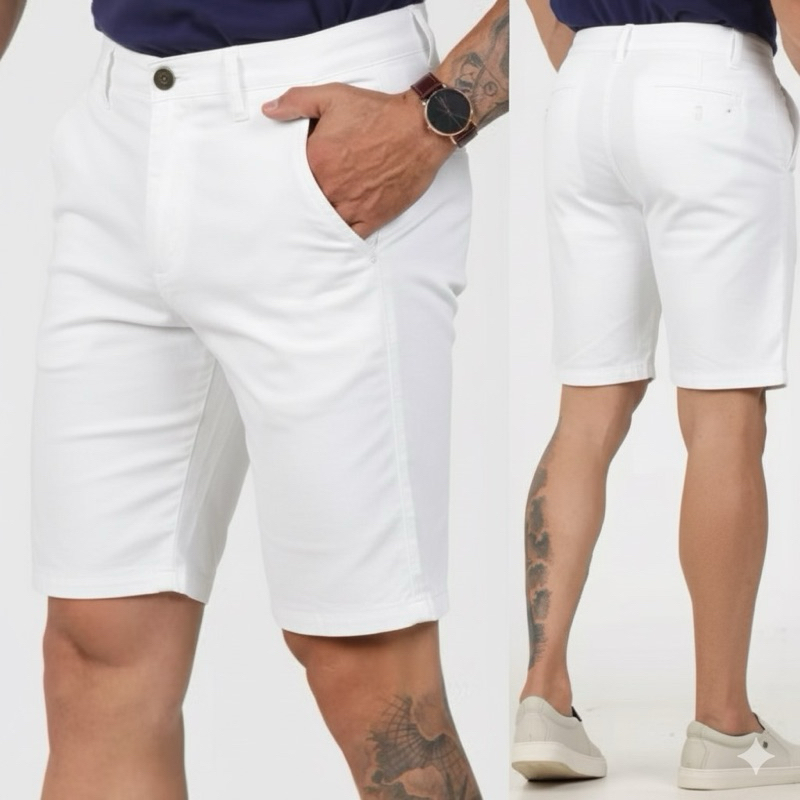 Bermuda Masculina Brim Branca Sport Fino – Réveillon, Casual e Viagem | 36-46