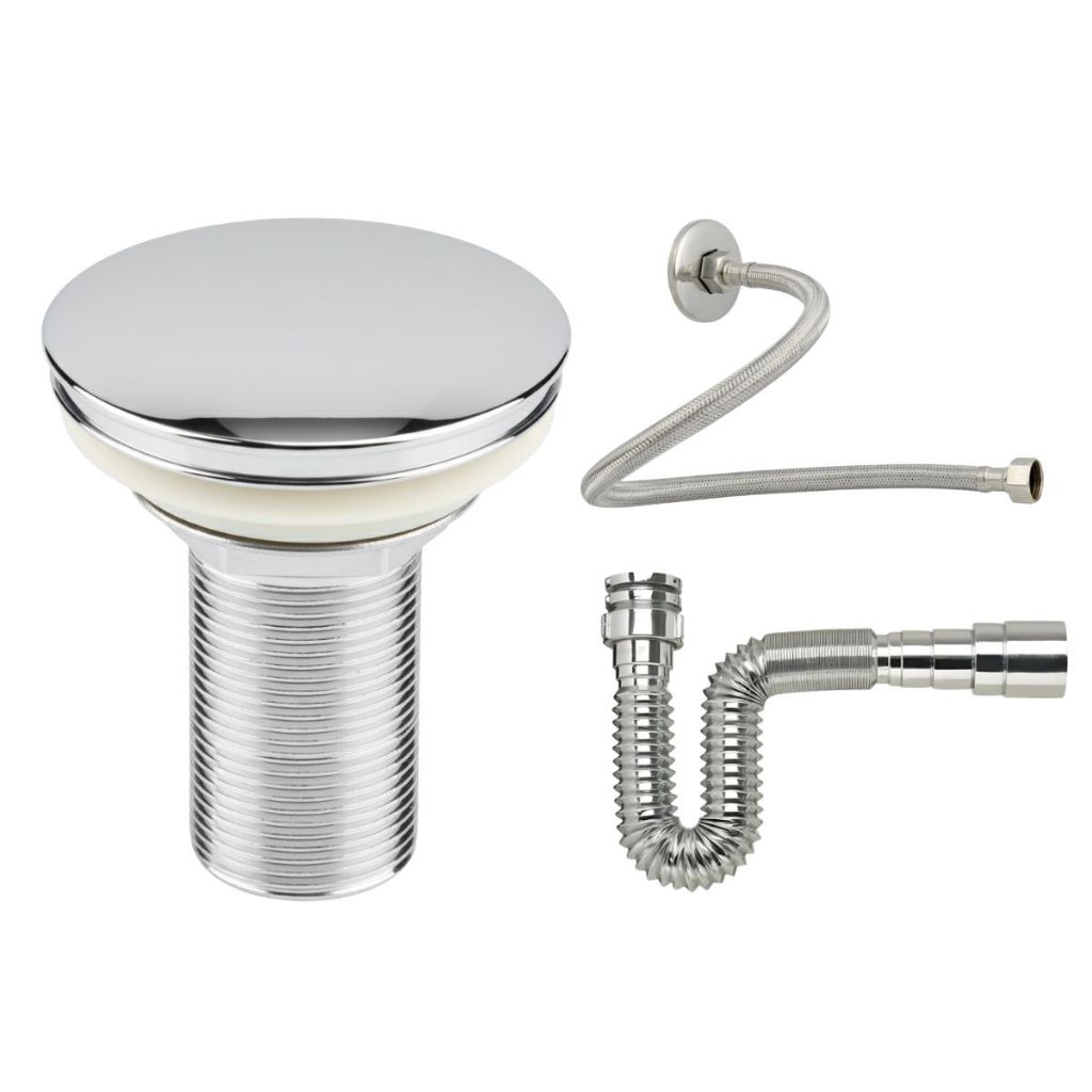 Válvula Click 100% Metal Pia Banheiro + Sifão Sanfonado Universal + Engate Flexível 40cm em Oferta na Shopee