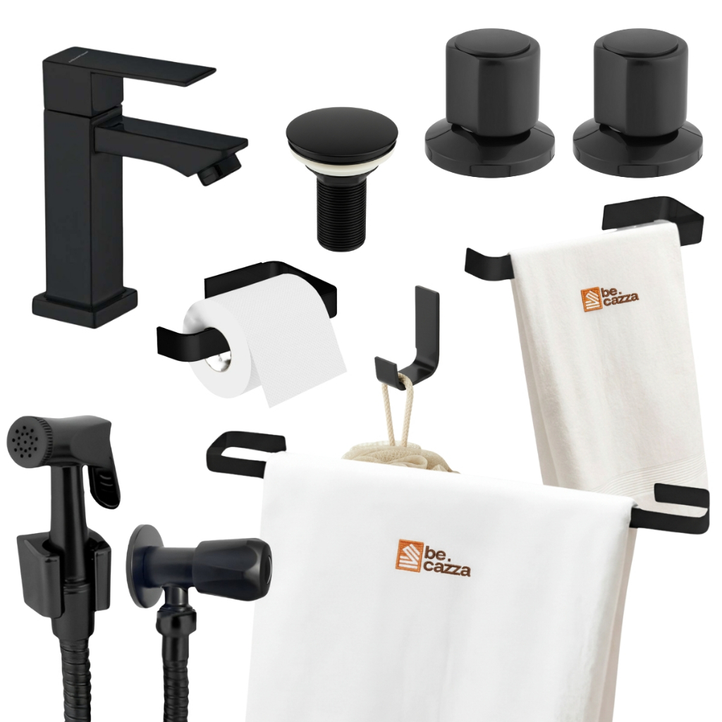 Kit Para Banheiro Completo Preto + 2 Acabamento Deca + Ducha + Válvula 7/8 Click
