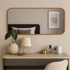 Espelho Retangular Decorativo Orgânico com Alça em Couro Ecologico 110x30cm