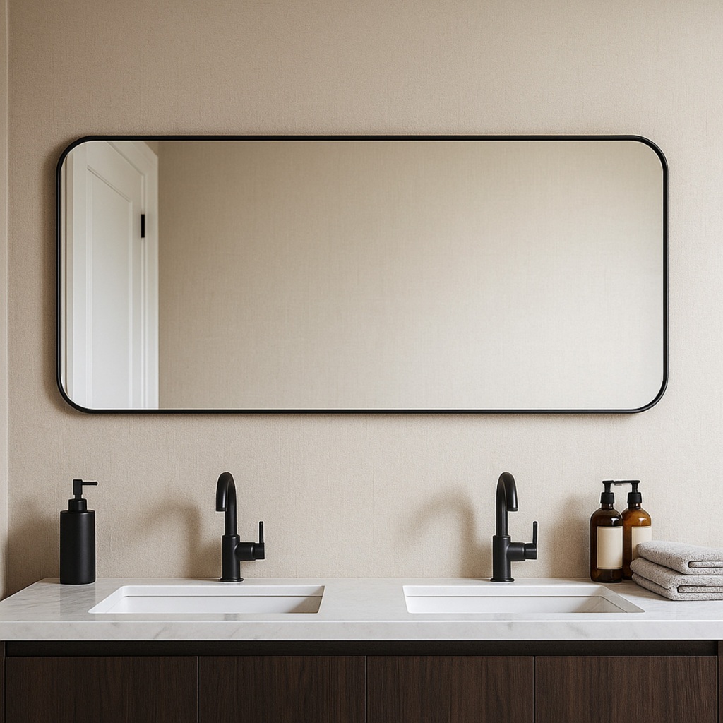 Espelho Decorativo Retangular Grande com Alça em Couro Ecologico 110x30