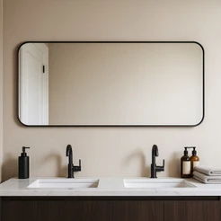 Espelho Decorativo Retangular Grande com Alça em Couro Ecologico 110x30