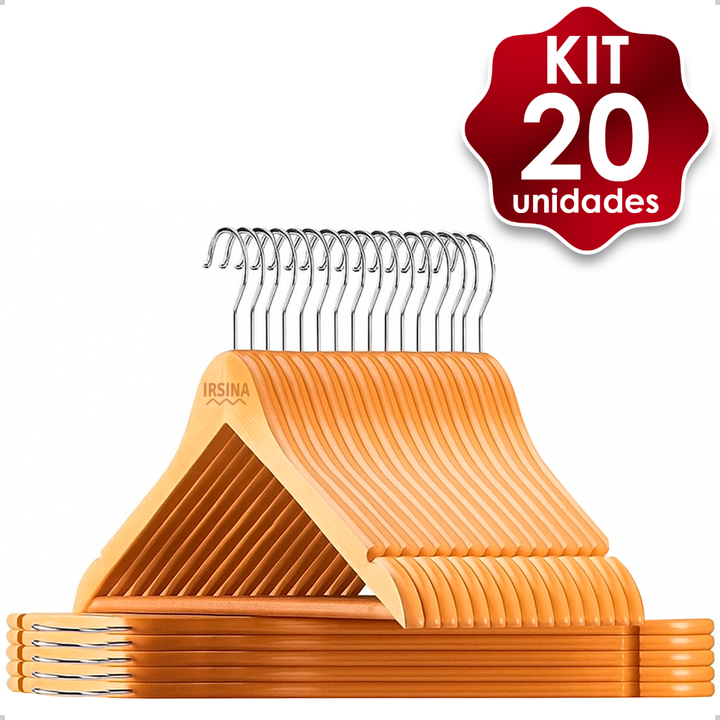 KIT Cabides de Madeira Antiderrapante Natural Roupas Gancho de Metal Marfim Camisa Calça Vestido em Oferta na Shopee