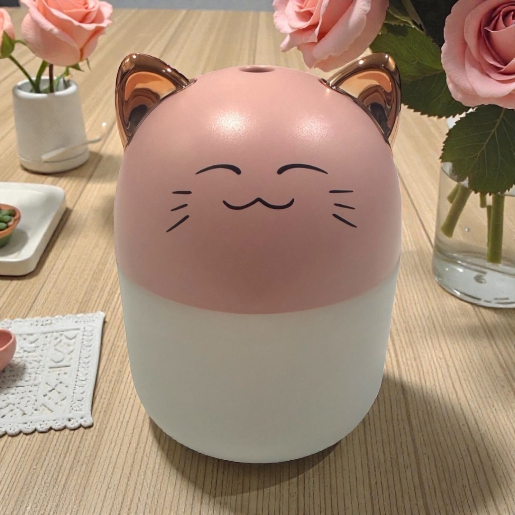 Umidificador de Ar Portátil  Usb 200 ML  Led  Rosa  Gato Fofo