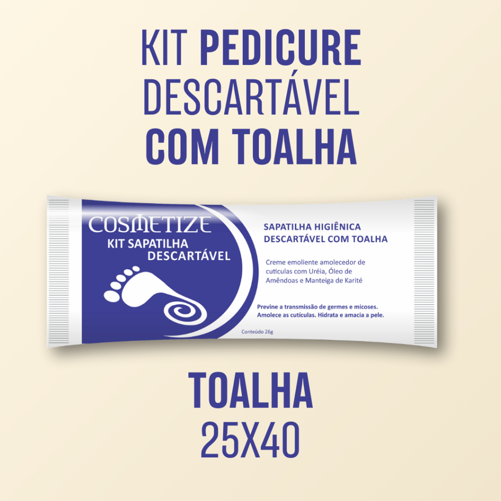 Kit Pedicure Descartável com Toalha 25X40 Cosmetize e Creme Emoliente