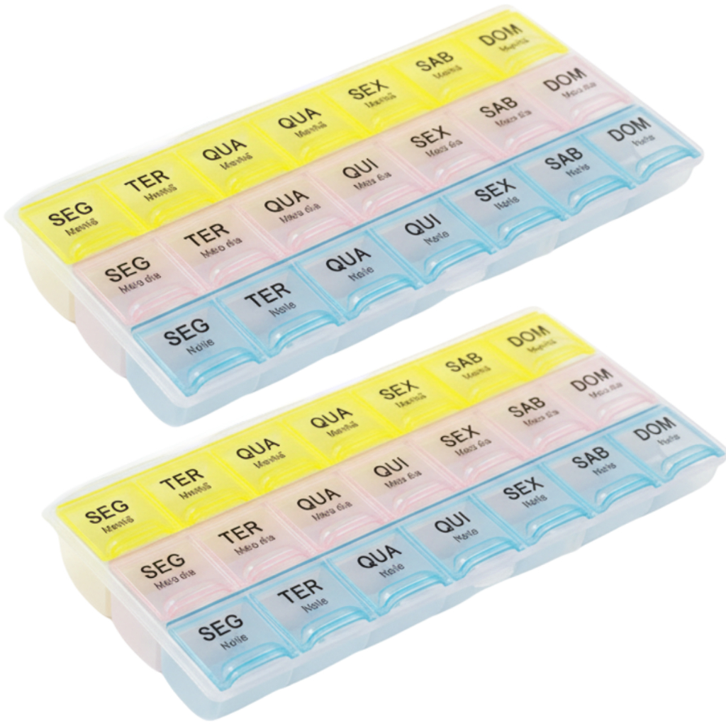 Kit 2 Porta Comprimidos Semanal 3x ao Dia | Organizador Diário de Remédios Compacto Viagem e Idosos em Oferta na Shopee