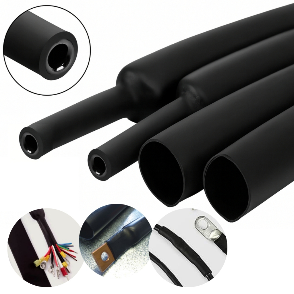 Espaguete Isolante Tubo Termo Retrátil com Cola 12mm 1/2" 2.4 metros Preto Termo contratil c/adesivo