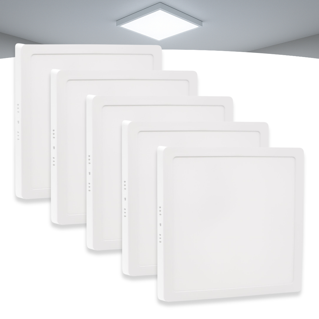 Kit 5 Painel Plafon Led 25w Sobrepor 6000k Quadrado Frio Teto Completo