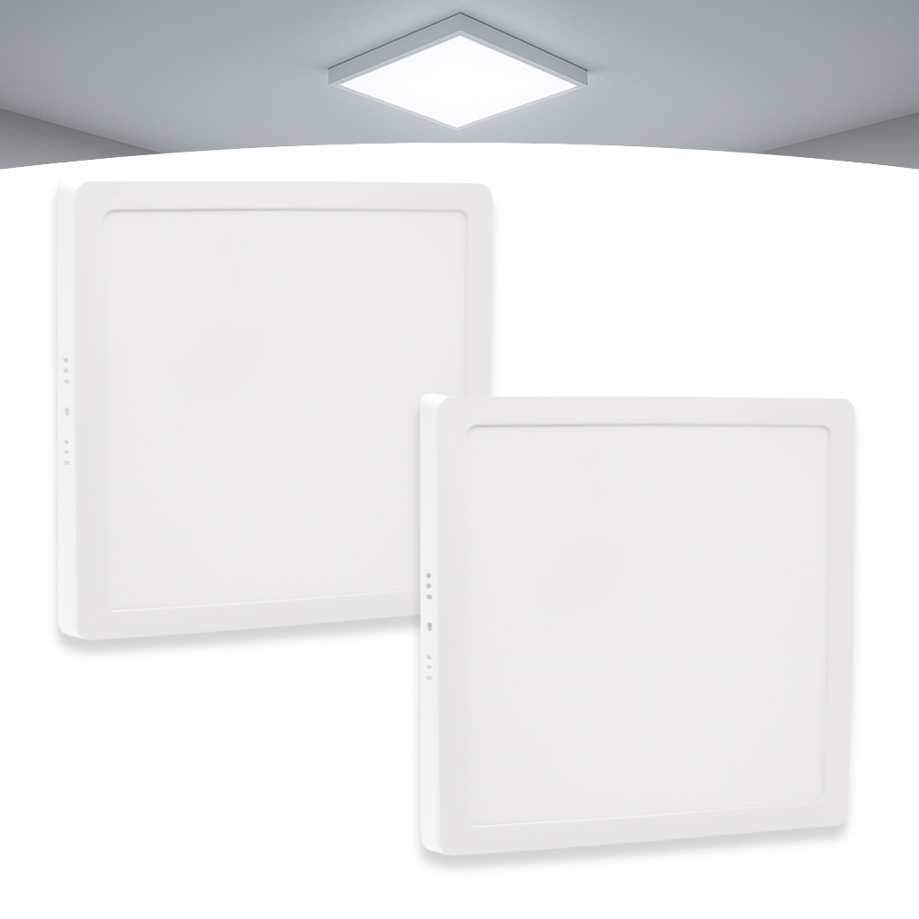 Kit 2 Painel Led Plafon Sobrepor 25w Quadrado Teto Luz Branco Frio Ip20