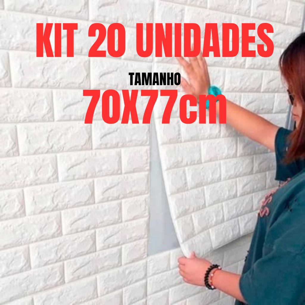 Kit 20 Placas 3D Autocolante Tijolinho Decoração 77X70cm Moderno