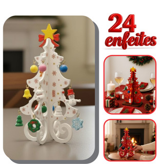 Mini arvores arvore Natal mesa enfeites decoração madeira Natalino Papai Noel neve Pinheiro