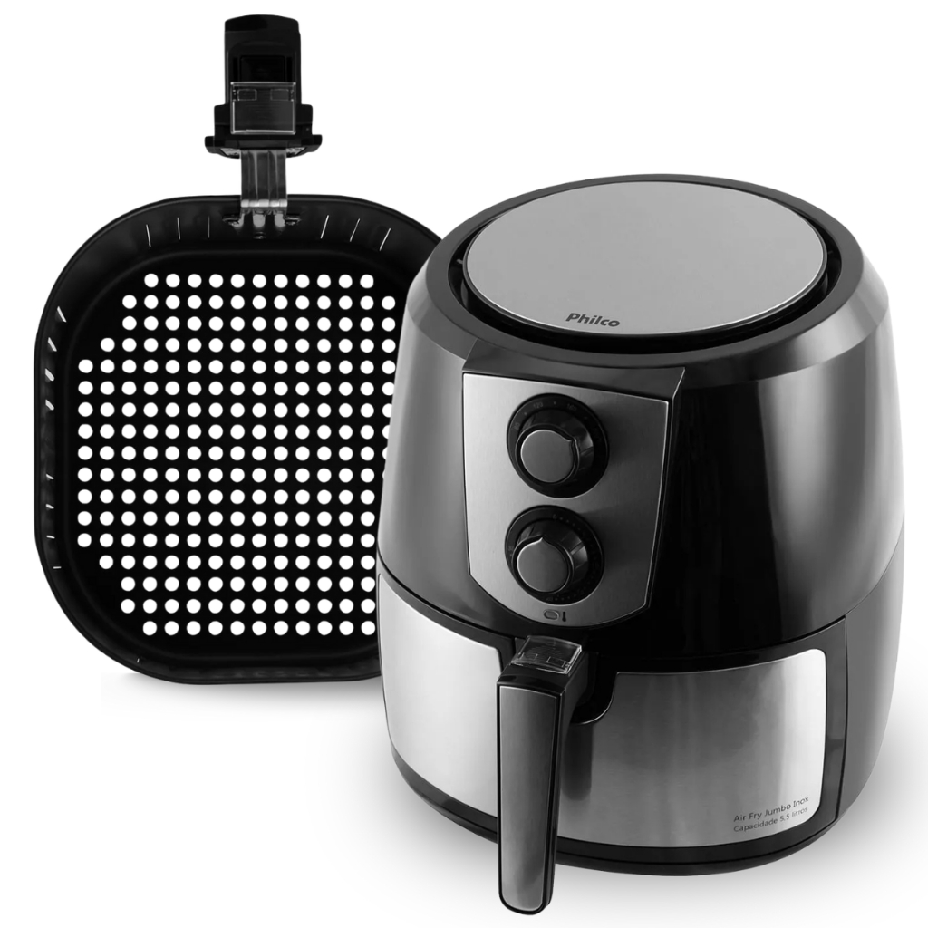 Air Fryer Philco Jumbo Familia Inox 7,2L Revestimento de Alta Temperatura ( Não Gruda )