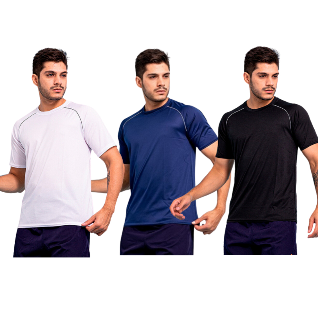 Kit 3 Camisetas Masculinas Dry Fit Fitness Academia Corrida Treino Esportivo Leve Confortável