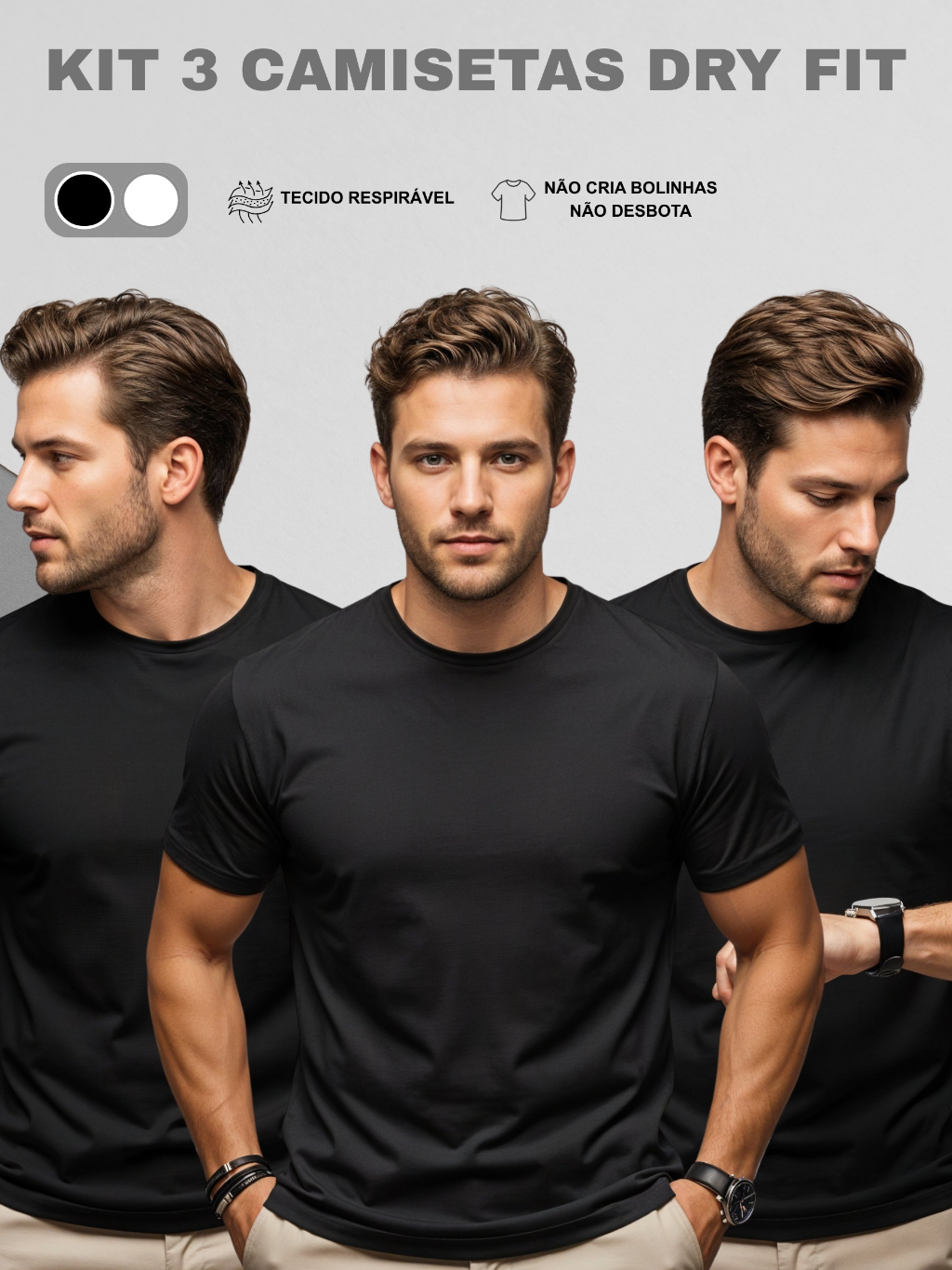 Kit 3 Camisetas Dry Fit Masculina Casual Treino Academia Esportes Exercícios Corrida Envio Imediato