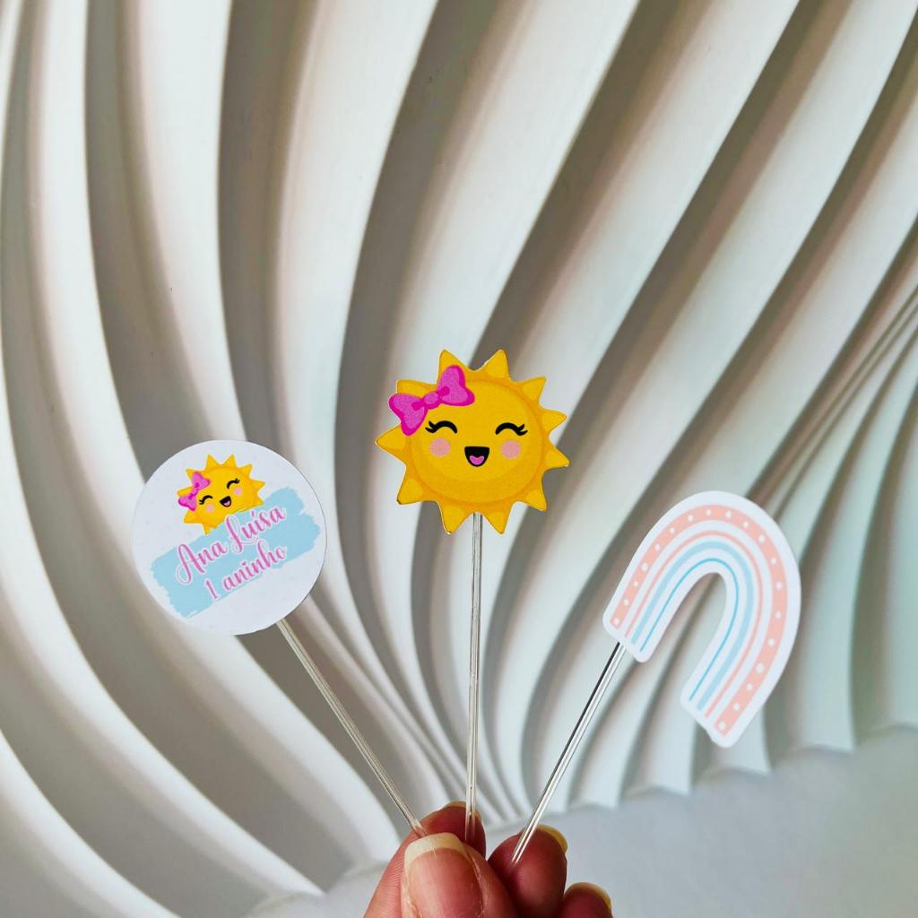 Topper para Doces Primeira Volta ao Sol Menina Personalizado | Brigadeiro, Cupcake | Festa Infantil | Aniversário