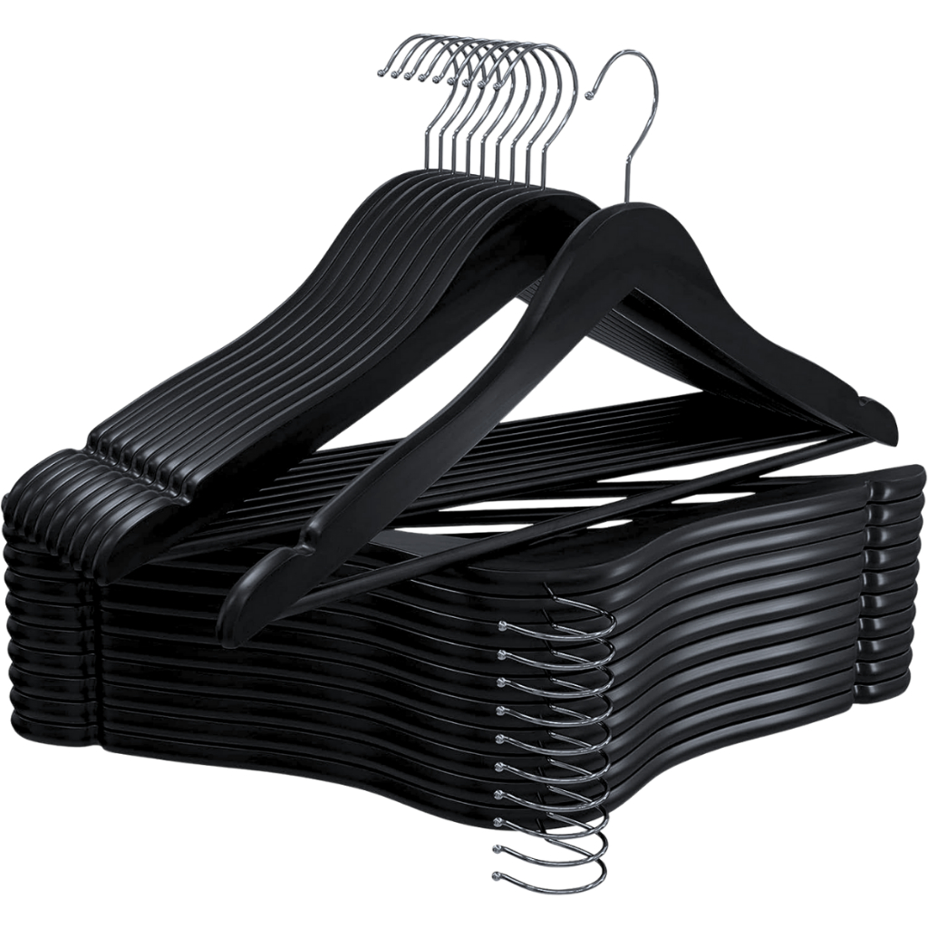 50 Cabide de Madeira Maciça Preta Envernizada Resistente de Roupa Adulto Para Closet e Guarda-Roupa