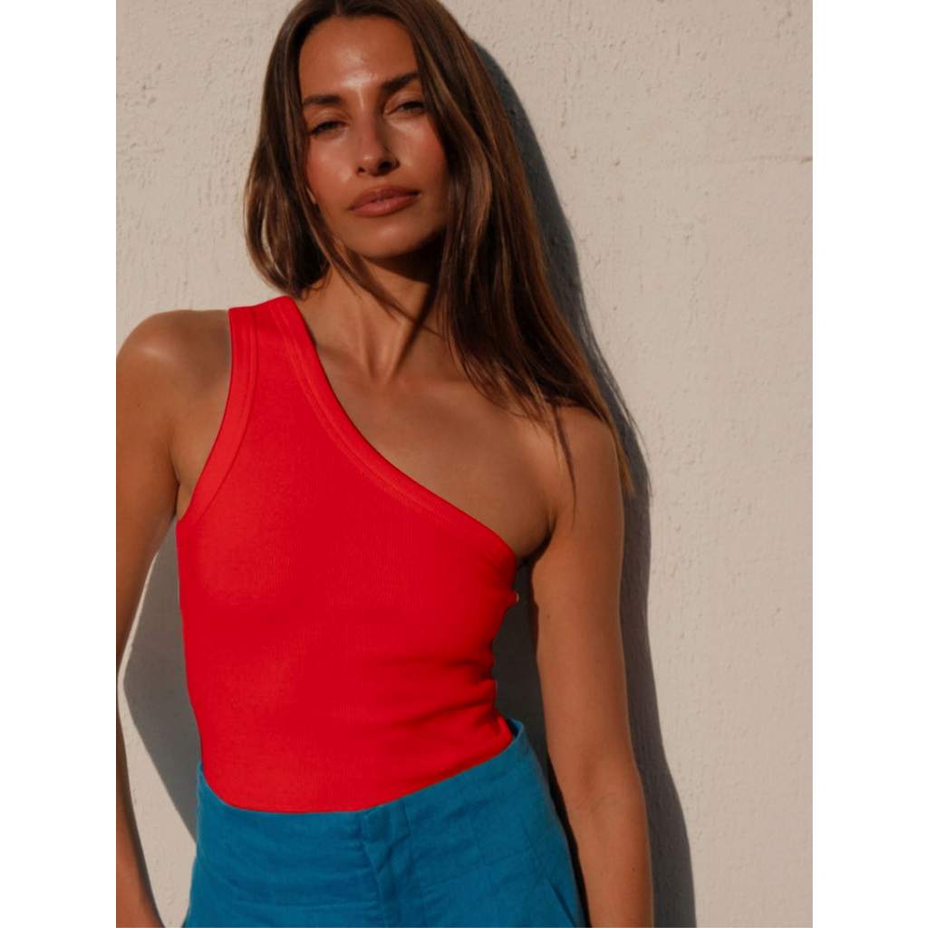 Blusa Regata Feminina Ombro único Ombro só Básica Natal Ano novo Mula MANCA Nula Manca Vermelha Branca Canelada