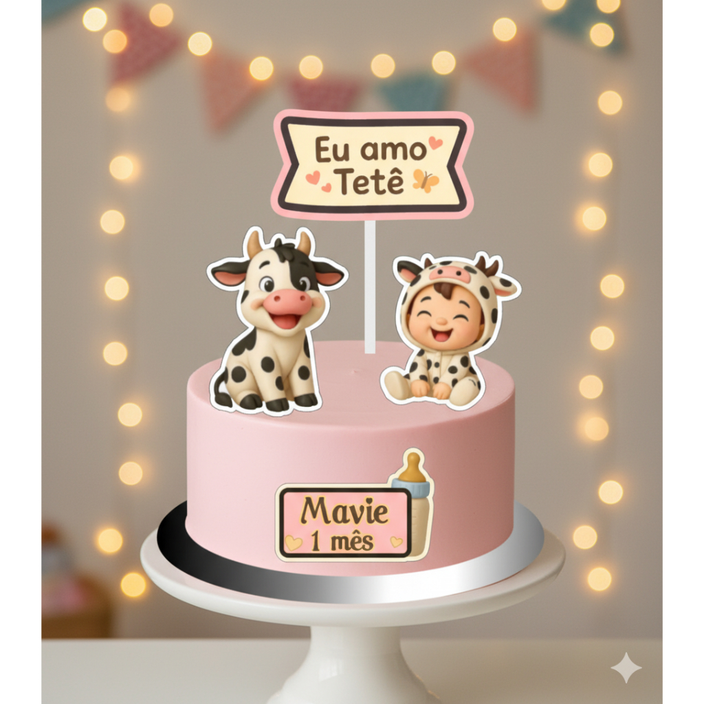 Topo de Bolo EU AMO TETÊ Personalizado • Nome e Idade • Festa Infantil Personalizado - Aniversário - Mesversário